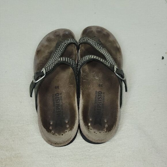 Mephisto Sandals Helen Womens Size 8.5 Silver Leather Faux Snake Thong Shoes - Picture 5 of 11